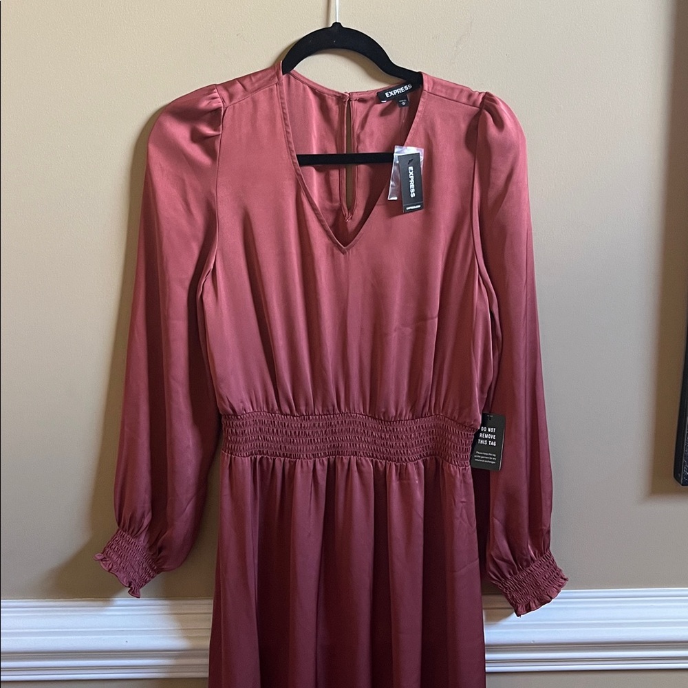Express Satin V-Neck Dress in Rose. NWT.